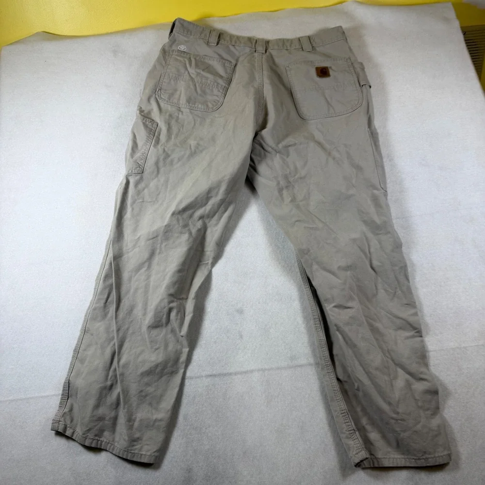 Carhartt‎ Mens Khaki Canvas Work Pants Toyota Logo Utility Carpenter 38x30